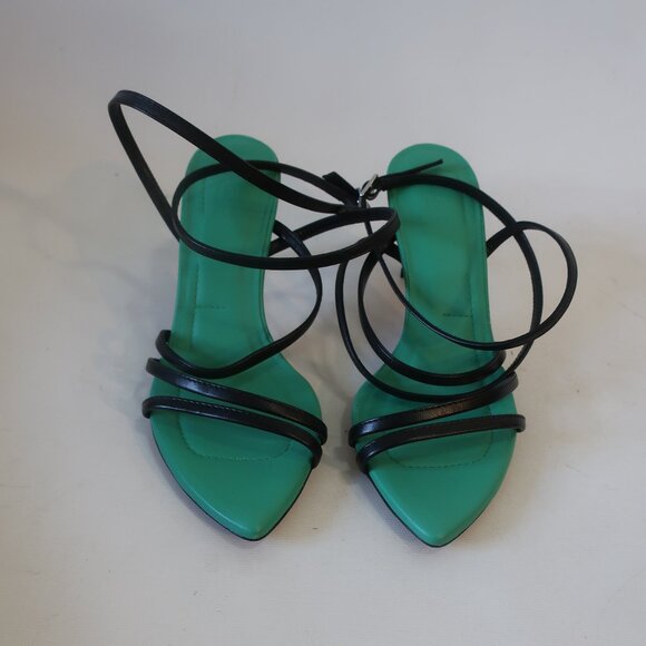NWOB Womens Iro Black Green Open Pointy Toe Strap Sandal Leather Heels 37 US/6.5 - Picture 7 of 14